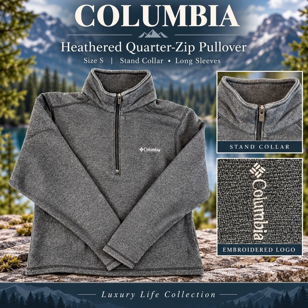 Columbia Mens Small Gray Quarter Zip Sweater Knit Fleece Pullover Mock Neck
